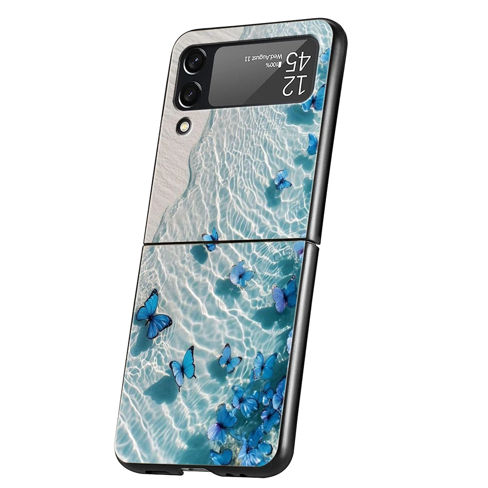 Blue Butterfly Ocean Waves Hard Folding Phone Case