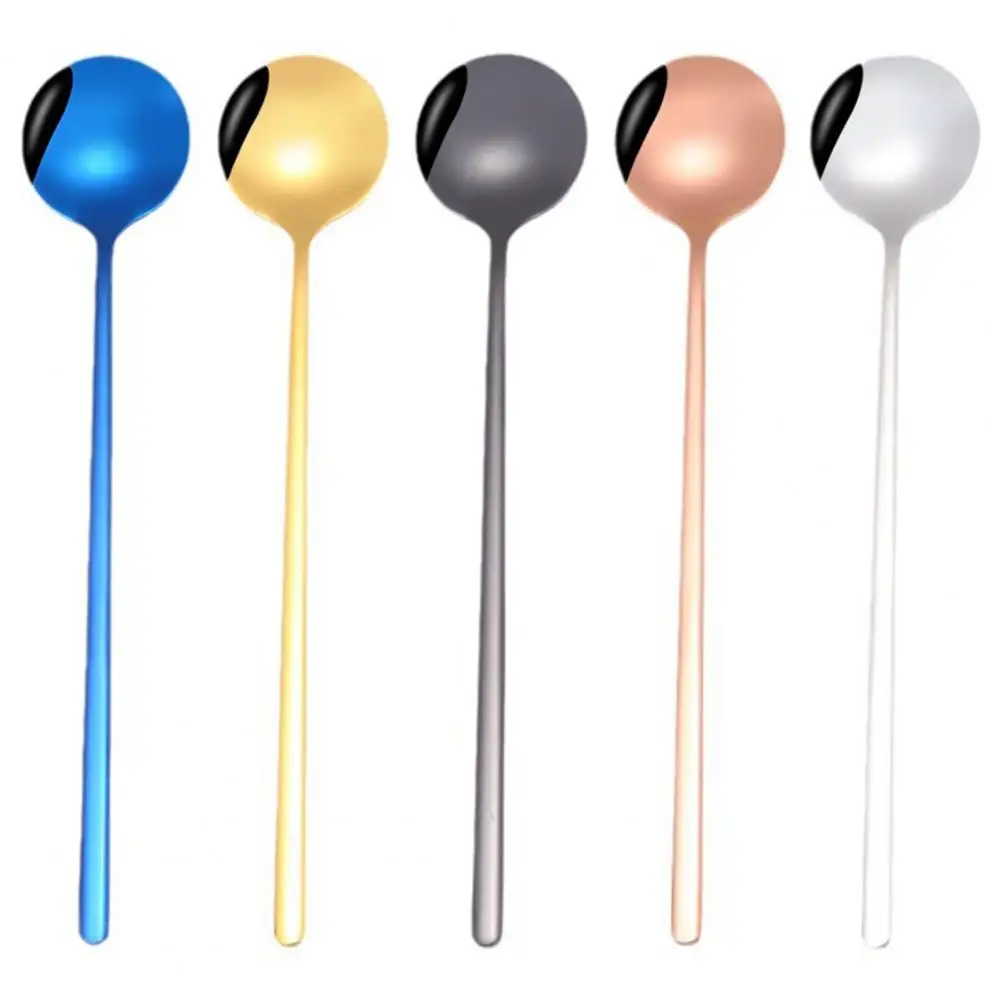 

Smooth Surface Spoon Colorful 304 Stainless Steel Long Handle Spoon for Dessert Cake Soup Salad Coffee Ice Cream Scoop Kitchen