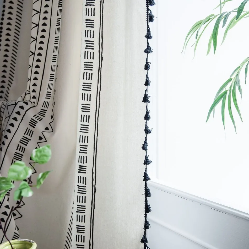 Geometric Striped Curtains with Tassels, Boho Curtain, Linen Panel, Finished Drape, Bedroom, Living Room, Home Decor 4