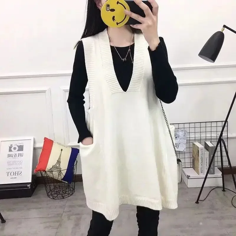 Loose Plus Size Sweater Vest Women Knitted Long V-neck Body Shaping Fleece Lined Autumn Winter Fashion Korean Style 5