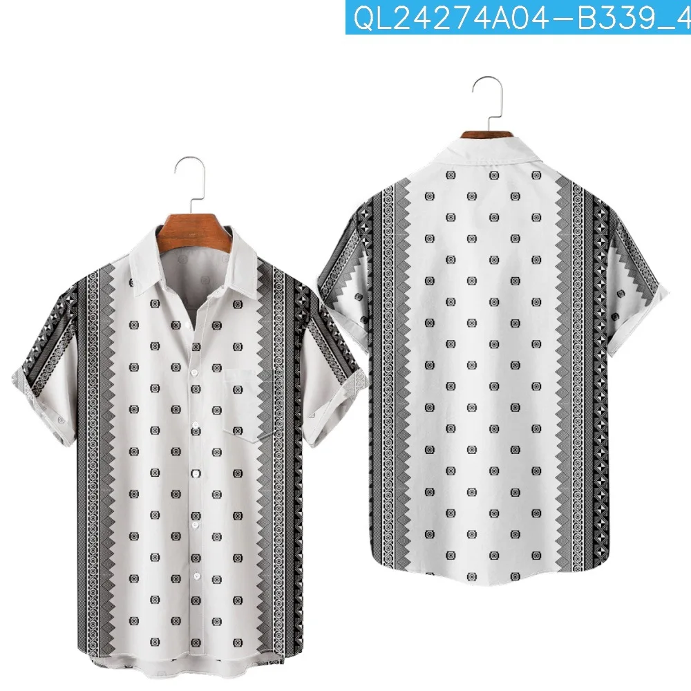 

Casual Striped Pattern Printed White Short Sleeve Hawaiian Beach Shirt Summer Mens Fashion Vintage Blouse Clothing Streetwear
