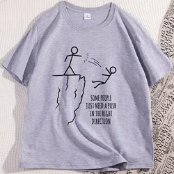 Humorous 'Push in The Right Direction' Sarcasm T - Shirt - Graphic Tee with Short Sleeves - S (GRAY)