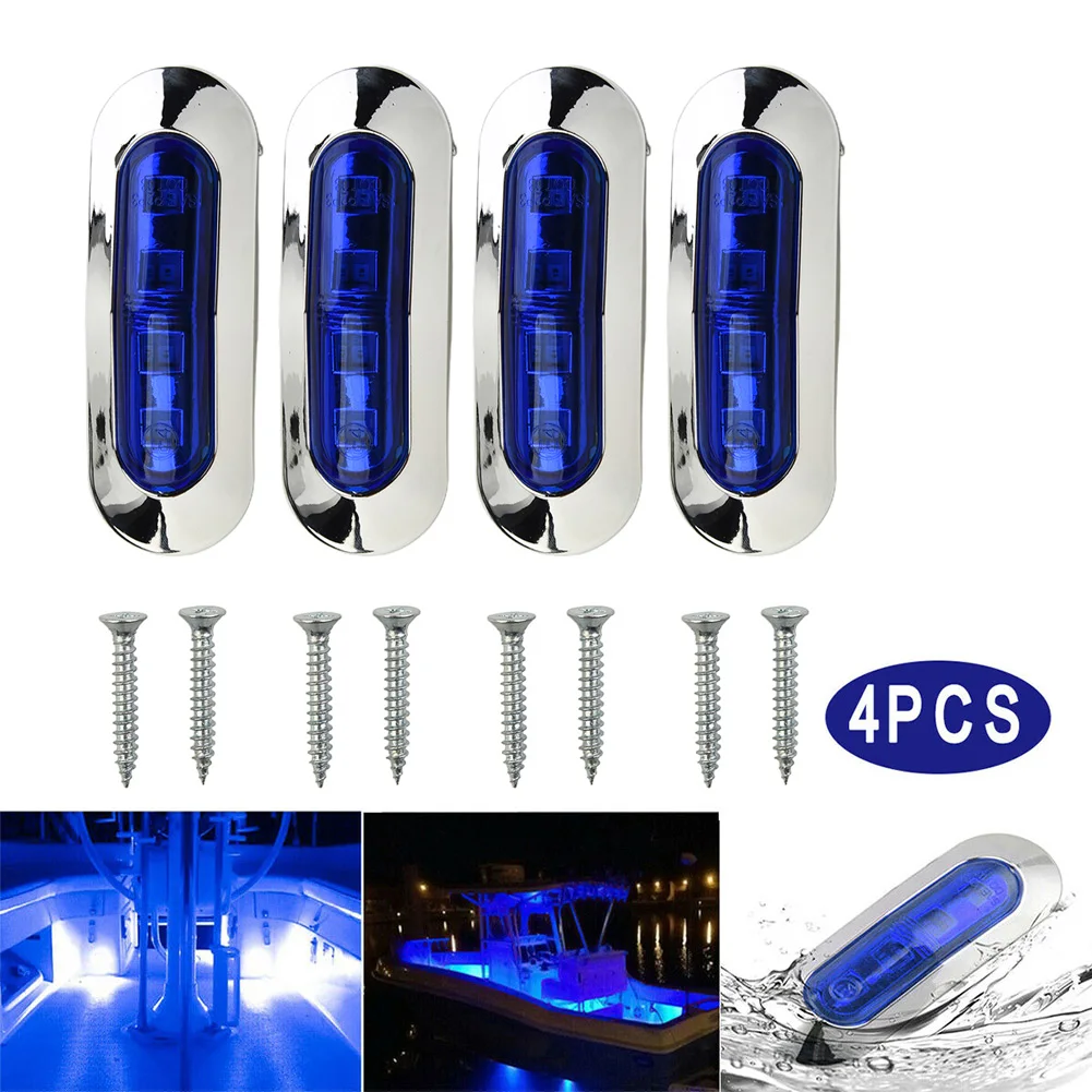 

4xMarine Boat LED Courtesy Lights Cabin Deck Walkway Stair Light Blue LED Tail Lamp Yacht Accessories Boat Transom LED Stern Lig