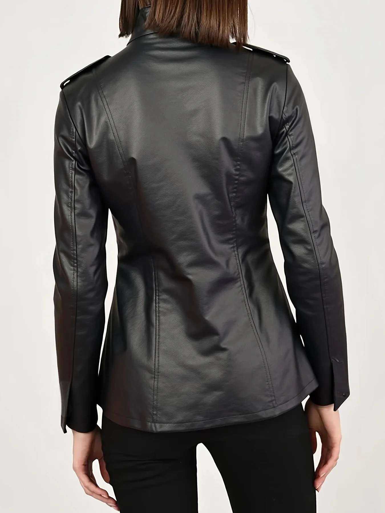 Women PU Leather Coats Solid Short Jackets Long Sleeves Stand Collar Zipper Thin Skinny Slim Fit Office Lady Casual 2025 Autumn