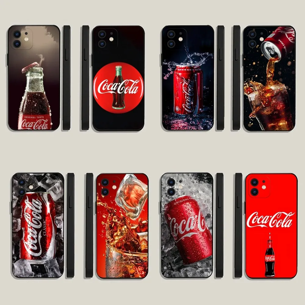 패션 C-Coca-C-Cola 휴대폰 케이스, 아이폰 15,14,13,12,11, 플러스, 프로 맥스, XS,X,XR,SE, 미니, 8,7 소프트 실리콘 블랙 커버