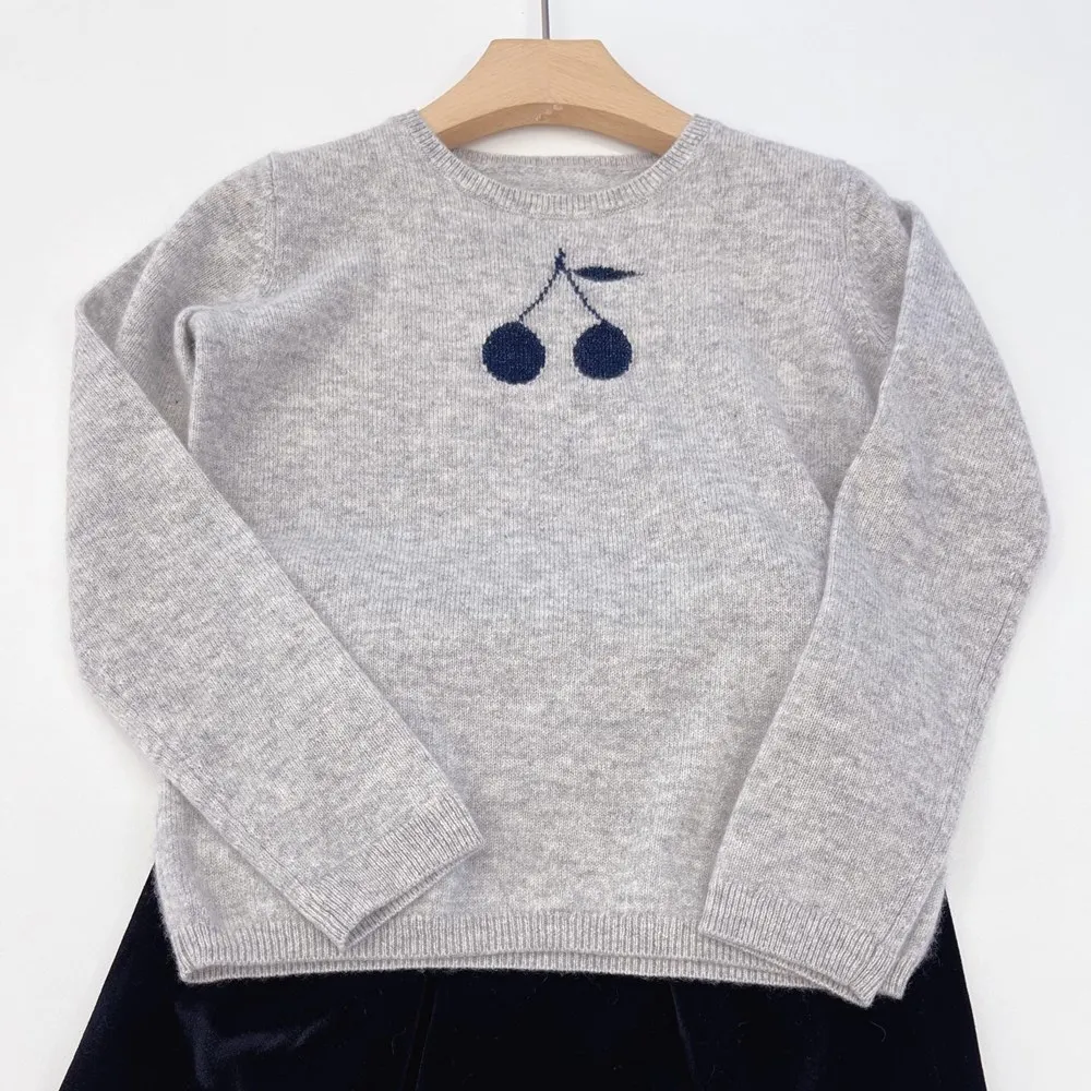 

baby girl clothes kids knitted sweater 80% wool blended soft sweater Cherry pattern girl's knitted pullover
