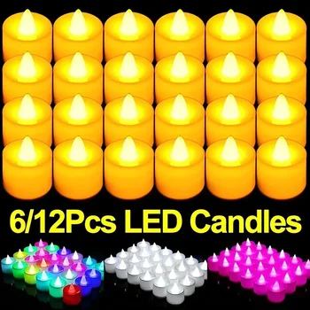 다채로운 LED 양초 배터리 작동 불꽃 없는 티라이트 가짜 양초 램프, 결혼식 생일 파티 홈 장식 조명, 12 개, 2 개