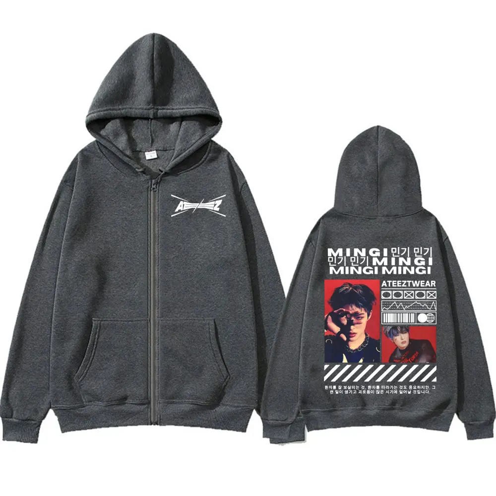 Limited Korean Band Mingi Ateez Graphic Zip Up Hoodies Men Fashion Hip Hop Vintage Jacket Sweatshirt Casual Fleece Zipper Hoodie 3