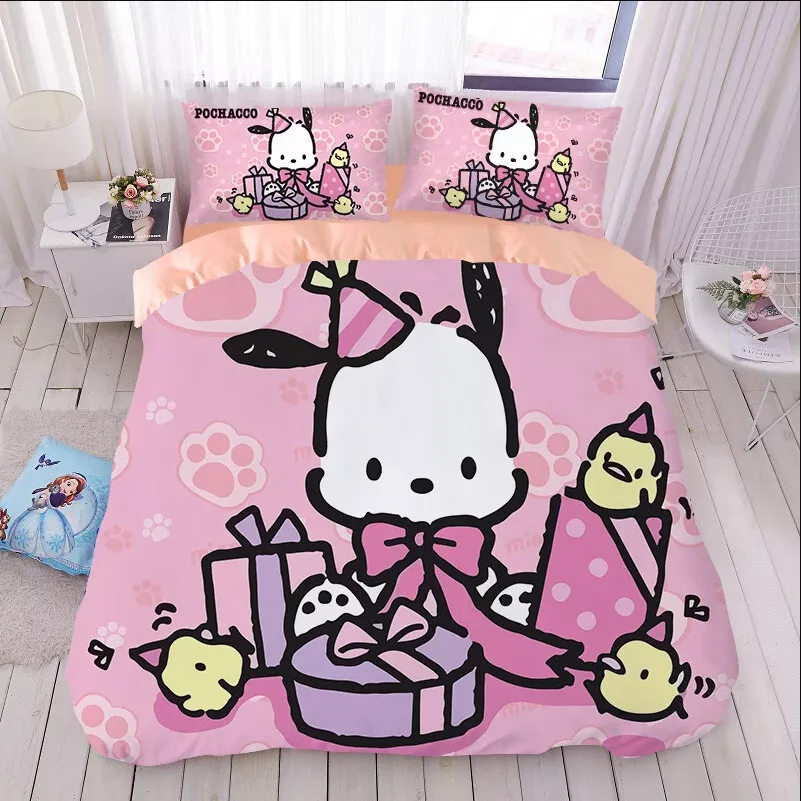 Sanrio Bedding Sets Pochacco Cartoon Comforter Cover Bed Cover Duvet Cover Pillow Case 2-3 Pieces Sets Kids Adult Size 2