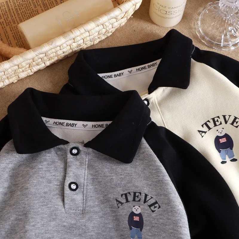 Kids Hoodie Sweatshirts Boys Turn-down Collar Long Sleeve Spring Autumn Casual All-match Spliced T-shirt