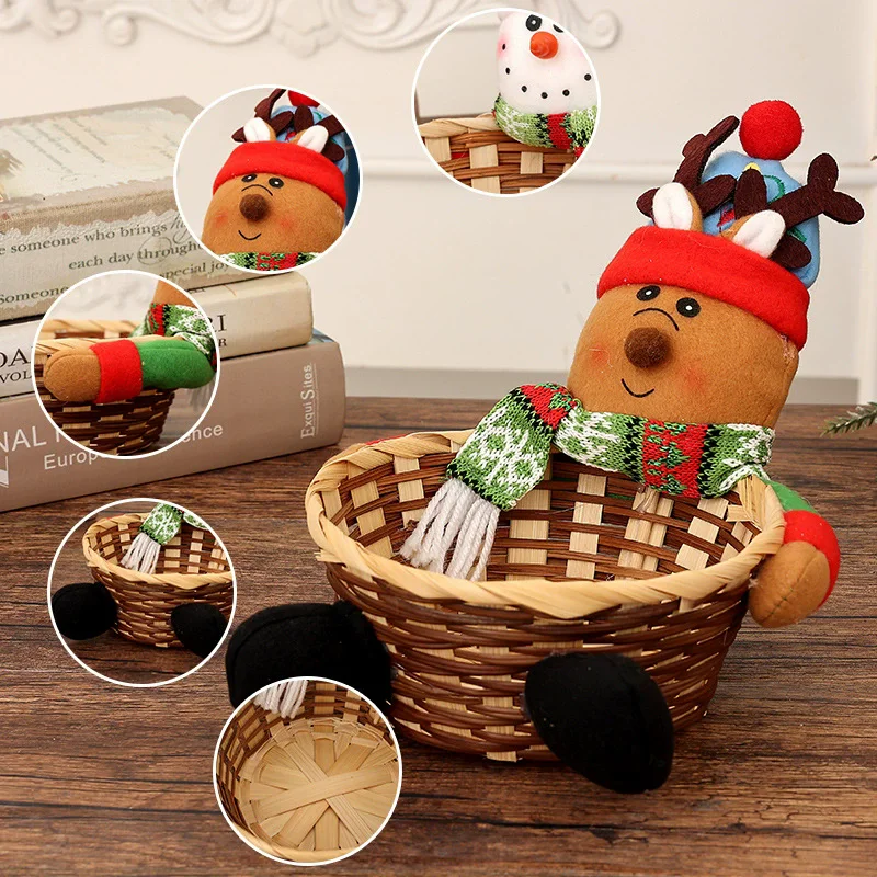 Weihnachten Dekoration Elch Schneemann Santa Claus Obst Korb Weihnachten Süßigkeiten Weiden Korb Kinder Geschenk Haushalt Lagerung Korb – Detail 10