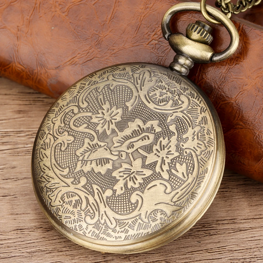 Bronze Anime Clock Comic Cartoon Quartz Pocket Watch  Pendant FOB with 80cm Necklace/30cm Waist Hook Chain Antique Clock for Men