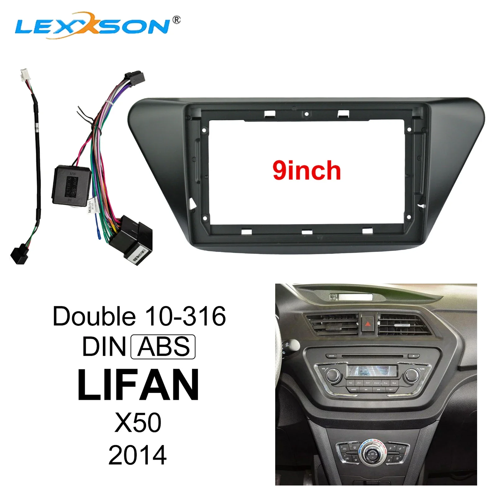 

9 Inch Car Fascia For LIFAN X50 2014 Double Din Adapter 2din Dashboard Install Panel Trim Refitting Car Radio Frame Cable Kit