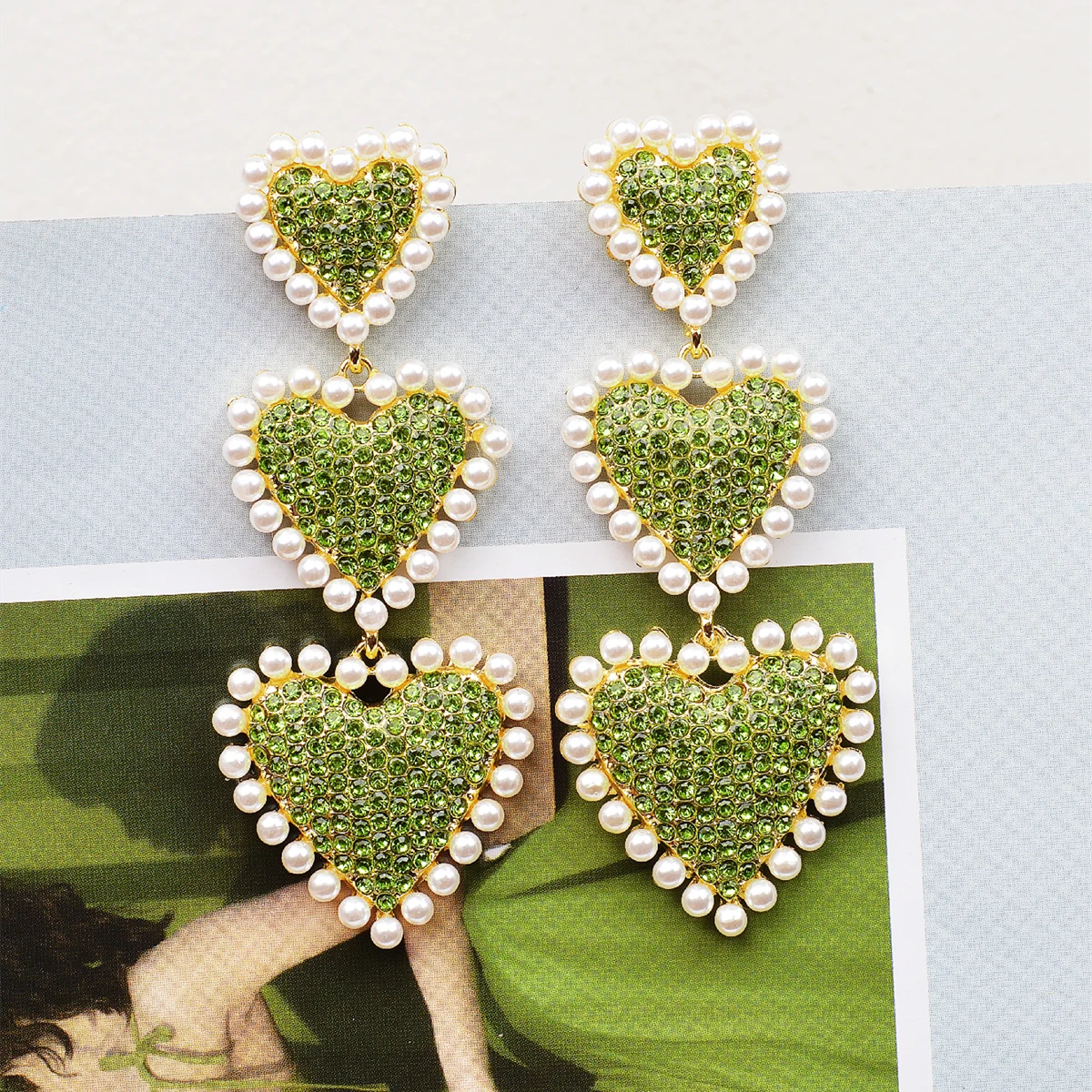 MWSONYA New Korean Japan Luxury Elegant Big Heart Rhinestone Drop Earrings for Women Fashion Pearl Love Heart Party Jewelry Gift Drop Earrings Dangle Earrings Long Earrings Pendant Earrings