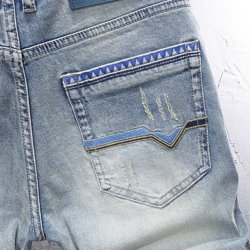 Summer Fashion Designer Short Jeans Men Retro Washed Blue Stretch Slim Fit Ripped Jeans Vintage Casual Denim Shorts Hombre
