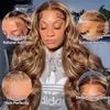 30 40 Inch 250 Density 4/27 Highlight Ombre Blonde Body Wave 13x4 Lace Front Wig Brown Color 13x6 HD Lace Frontal Human Hair Wig 4