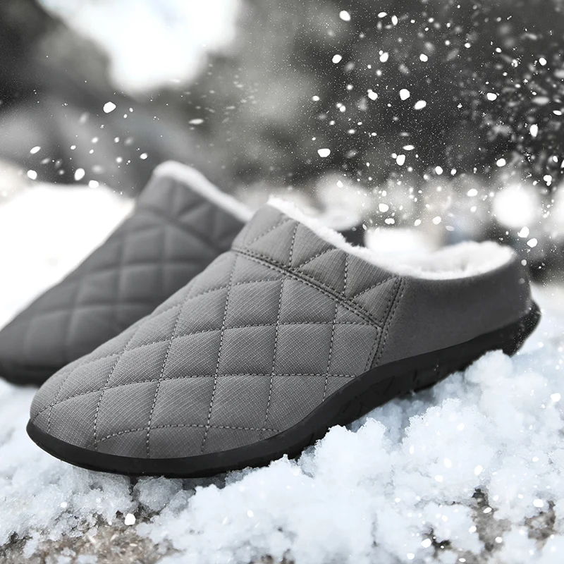 

Men's New Style Slippers Indoor PU Women House Waterproof Warm Plush Home Slipper Male Couple Shoes Casual Slide Shoes