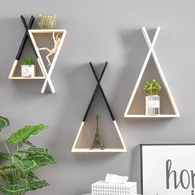 

Nordic Wood Decorative Triangle Wall Shelf Home Wall Mounted Decor Wooden Display Stands Storage Shelves Decoration Accessories