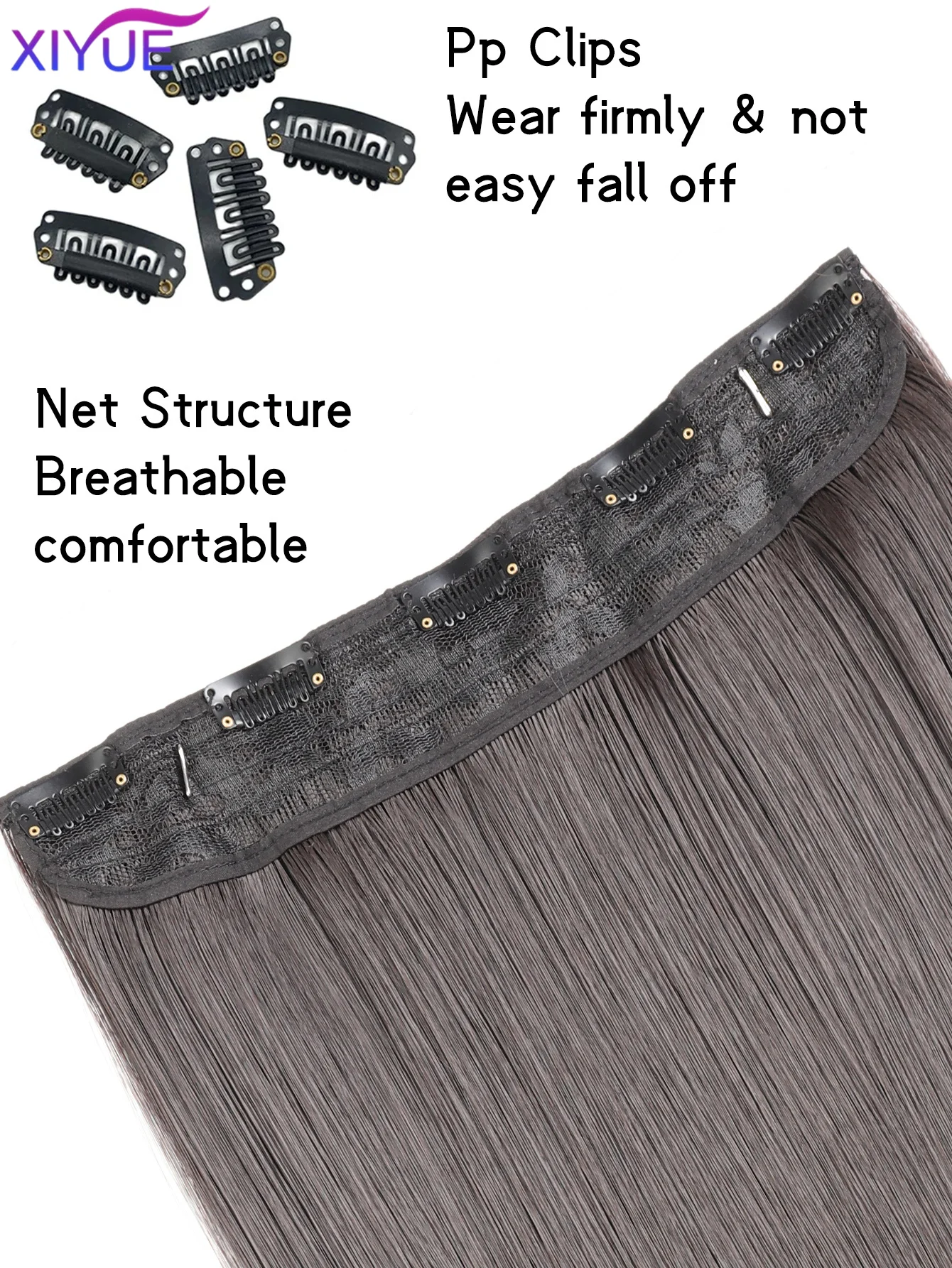 Synthetic Long Straight Clip In One Piece Hair Extension 5 Clips False Blonde Hair Brown Black Heat Resistant Fake Hair