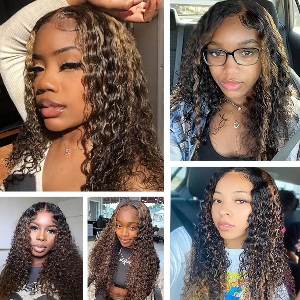 250Density 1B/30 Highlight Deep Wave Frontal Wig 13x6 HD Lace Curly Wigs Water Wave Human Hair Wig 13x4 Highlight Wig Human Hair 6