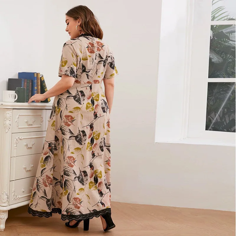Women Plus Size Long Dresses 2023 New Summer Casual Elegant Short Sleeve Lace Embroidered Printed Formal Evening Party Clothing