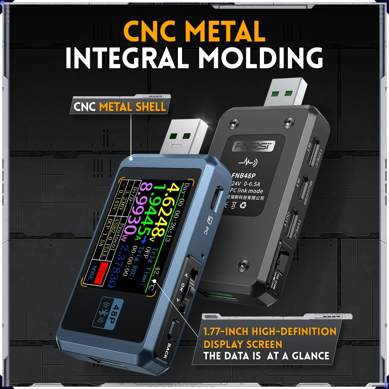 FNIRSI FNB48P USB 배터리 테스터 전압 전류 전력 LCD 감지기 미터 Type-C 고속 충전 감지 트리거 용량 모니터