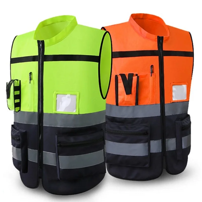 Unisex High-Visibility Safety Vest With Pockets&Zipper Ideal for Night Runs Cycling&Construction Work Fluorescent Night Uniform reflective vest