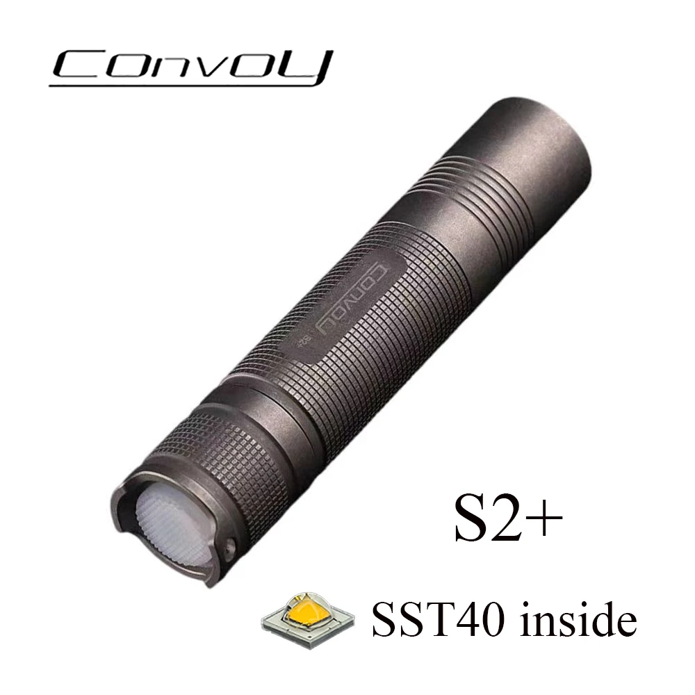 

Фонарик Convoy S2 Plus, светодиодный фонарь из титанового сплава SST40, компактное портативное освещение для кемпинга и рыбалки