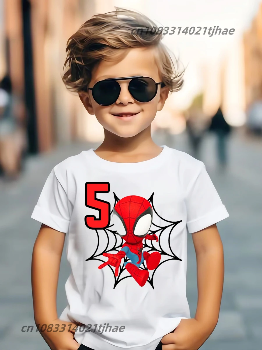 Marvel Spiderman Kids Birthday Party Tshirts Baby T-Shirt Tees Boys T Shirt with Clothes Children Fashion Tops 5