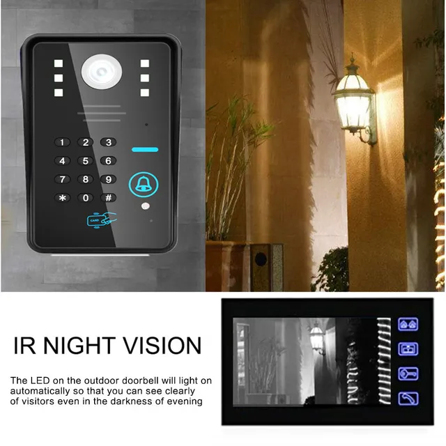 Video intercom system 7" Lcd Video door phone RFID door access control kit camera Electric Strike Lock wireless remote control 4