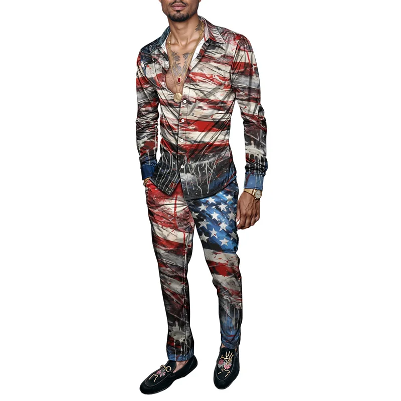 2025 Spring/Summer Men's Shirt Set Brand Printed Fashionable Simple Men's Luxury Long Sleeve Set Breathable Loose Fashion_voghion.com