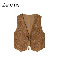 ZERAINS Autumn new women's clothing European and American style bead embroidery suede texture effect vest - Image 2