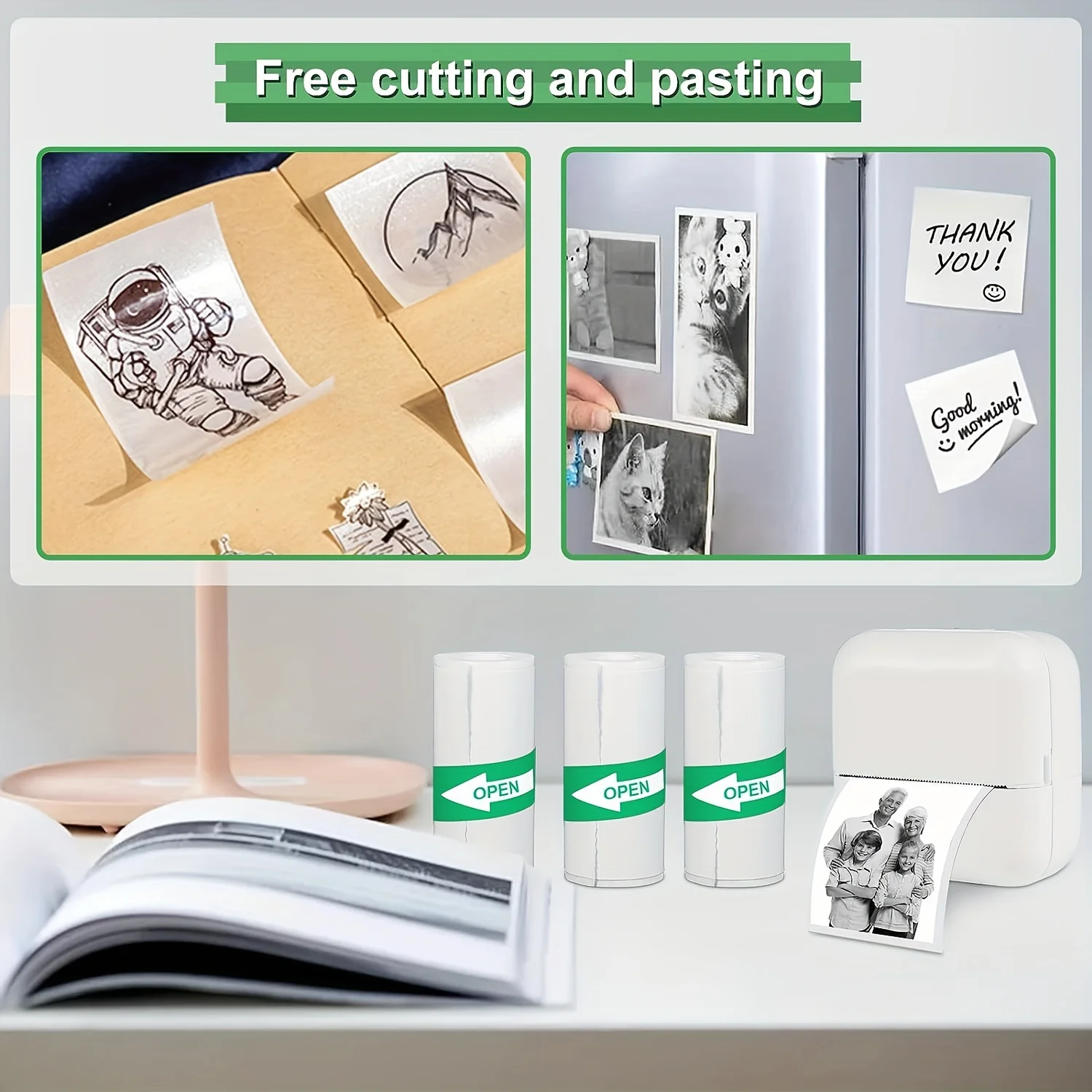 10Rolls Printable Adhesive Paper,White Adhesive Thermal Paper,Sticker Paper Printer Paper for Camera Printer Printing Study Note