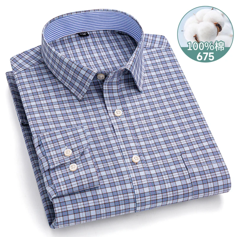 Men's Long Sleeve Plaid Oxford Shirt - 100% Cotton, Regular Fit, Casual & Formal Wear
