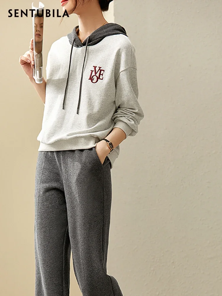SENTUBILA Sports Hoodies Tracksuit Women Two Piece Pant Set 2025 Spring Casual Long Sleeve Sweat Suit Sweatpant Matching Sets 3
