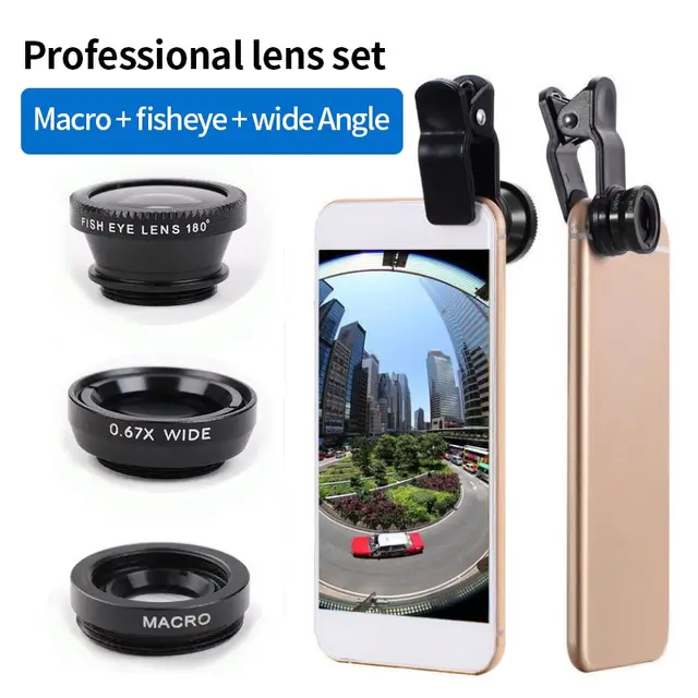  - Fisheye Wide Angle Macro Acrylic Glass Lens Three in One Lens Mobile Phone External Lens