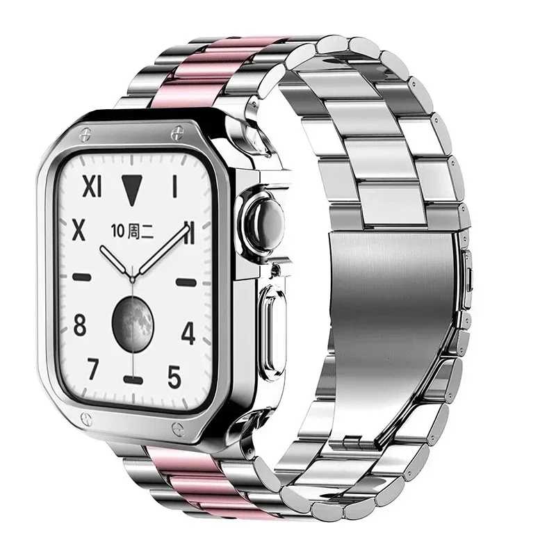 Stylish TPU Protective Case with Metal Strap for Apple Watch - Stainless Steel Bracelet Edition