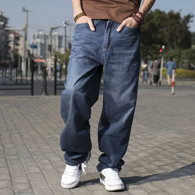 Mens Hip Hop Wide Leg Jeans Plus Size Men's Streetwear Straight