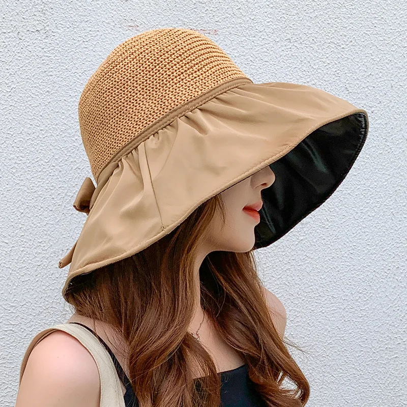 Sun Hats Summer anti-UV vinyl beach hat large brim bow fisherman hat commuter sun protection