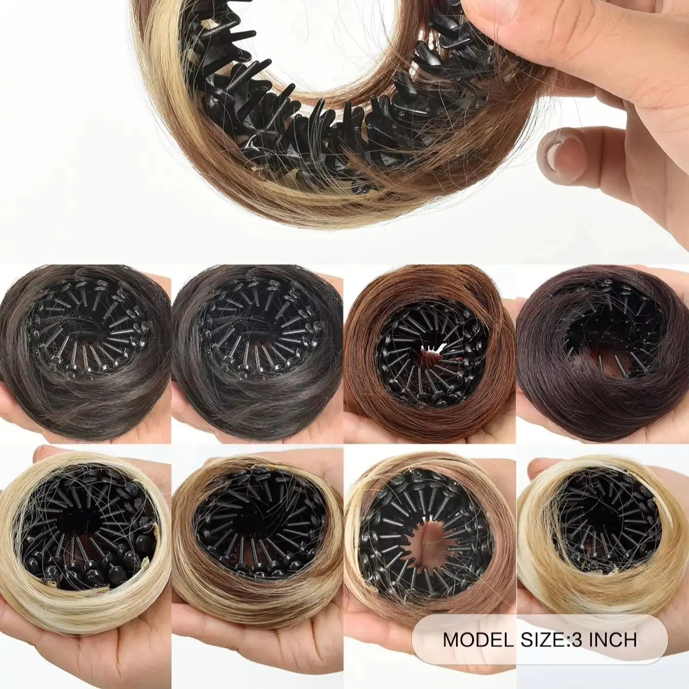 Fermaglio per capelli sintetico a forma di mini cioccolletta per chignon disordinato, donut, capelli ricci, a nido d'uccello, retrattile, per donne e ragazze - immagine 5