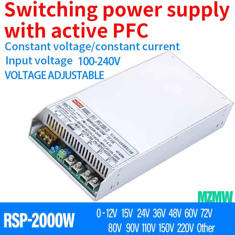 MZMW PFC 스위칭 전원 공급 장치, 조정 가능한 RSP-2000, 2000W, 12V, 15V, 24V, 36V, 48V, 60V, 72V, 80V, 110V, 150V, 220V, AC/DC 100-2