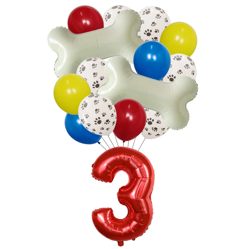 thumbnail image 1 of Globos de dibujos animados para mascotas, huellas de patas de animales, suministros para huesos Let's Pawty, juguetes para niños, decoraciones para fiestas de cumpleaños, globos con números de 30 pulg, 1 of 5