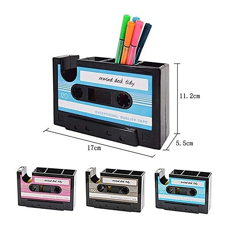 2 In 1 Multifunctional Pen Holder Creative Office Desk Stationery Organizer Retro Cassette Tape Dispenser Gift pen holder pen and brush holder desk organizer desk storage rack