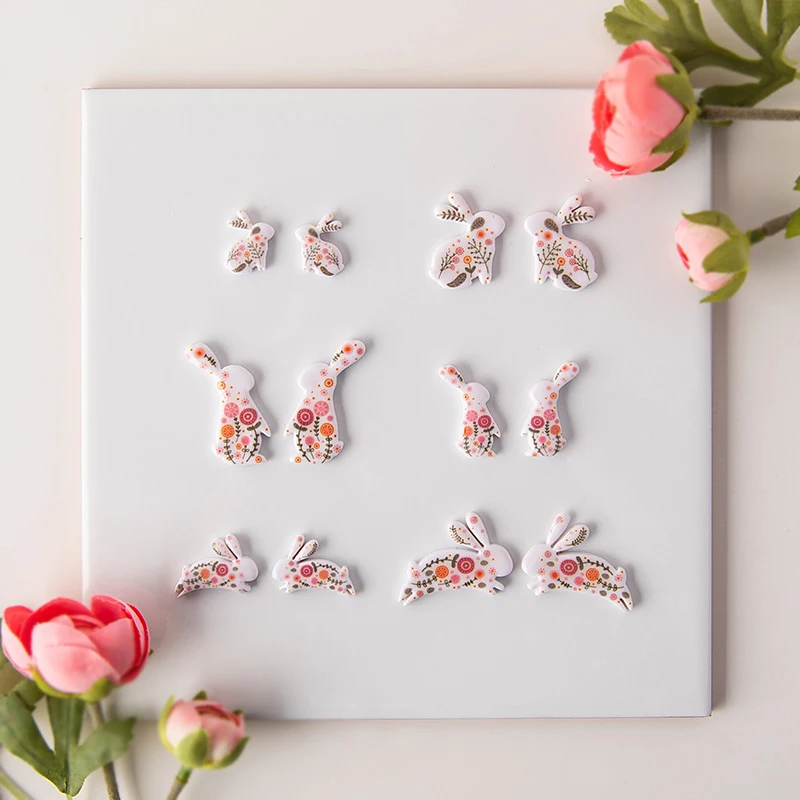 Cartoon Rabbit Soft Pottery Earrings Clay Mold Easter Bunny Polymer Clay Cutters Jewelry Embosser Mold Coloring Transfer Paper
