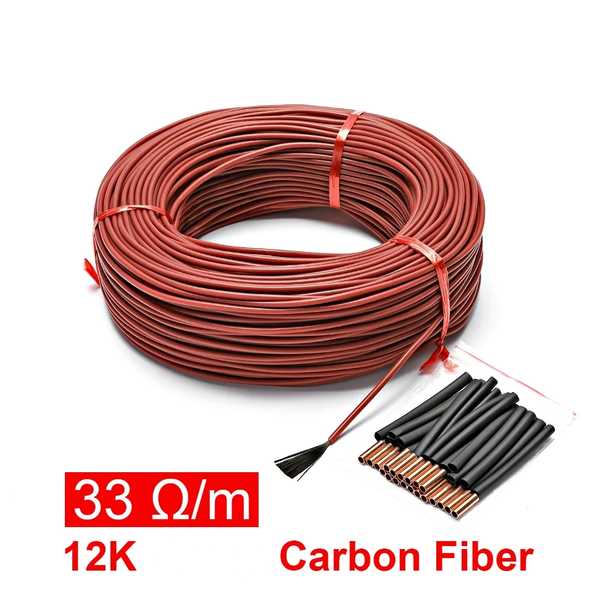 สายทำความร้อนอุ่นพื้น50เมตร12K ลวดขดลวดความร้อนคาร์บอนไฟเบอร์33ohm/M 1