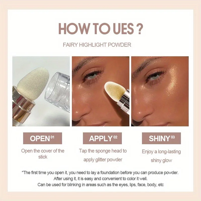 Pearlescent Fairy Powder Highlighter Stick Lasting Contouring Bronzer Illuminator Shimmer Face Body Glitter Stick Brighten Pen 6