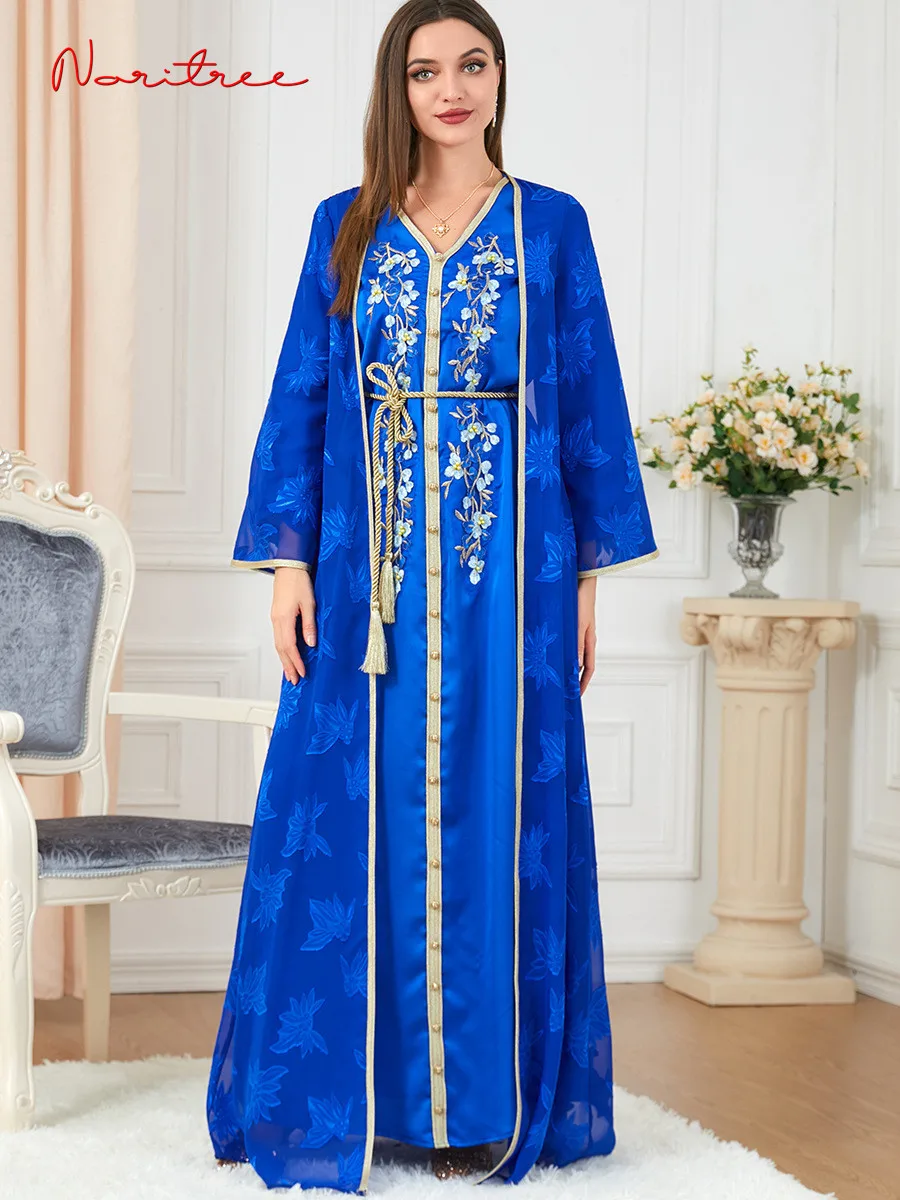 

Djellaba мусульманское платье с вышивкой из двух предметов элегантная длинная мусульманская женская скромная одежда костюмы ИД WY1397