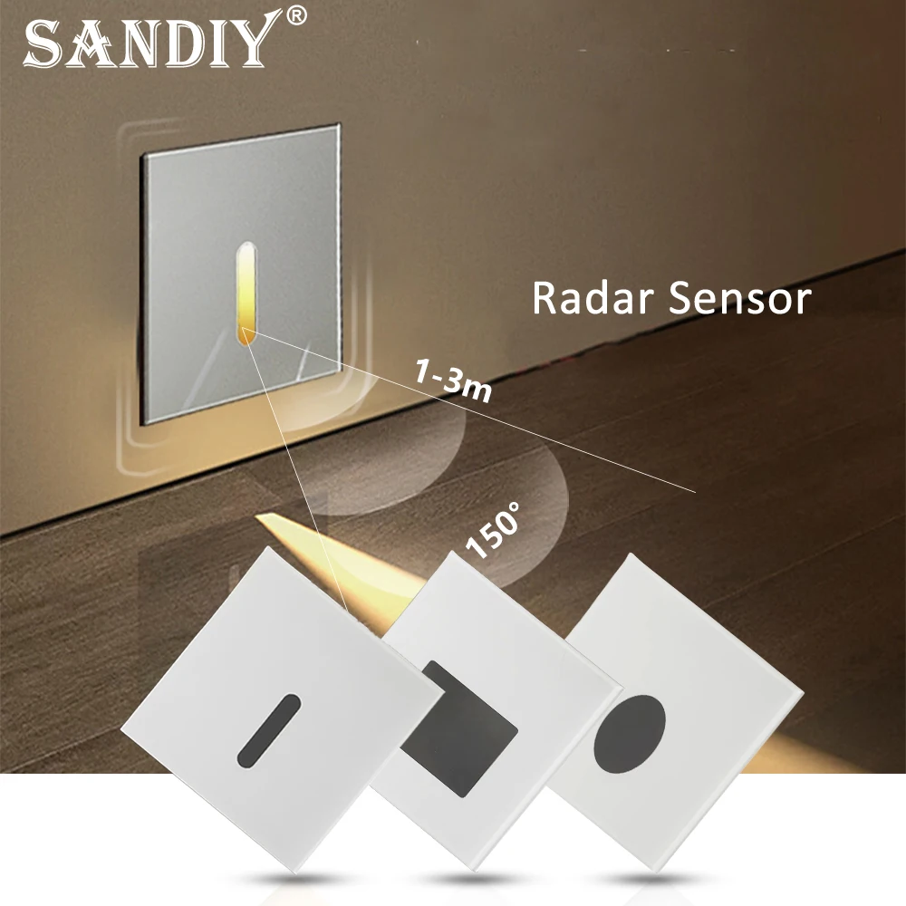 Stair Radar Light Recessed Wall Lamp Motion Sensor Step Spotlights Indoor Staircase Nightlight for Corridor Bedroom SANDIY White wall light led wall lamp motion sensor light led light