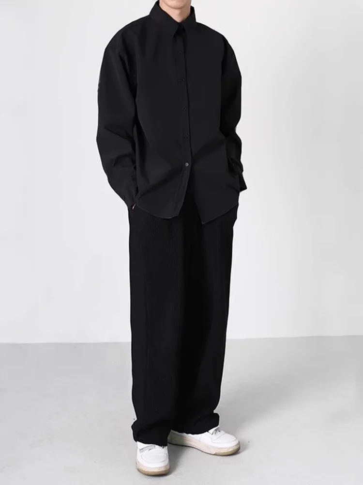 Black Casual Formal Long Sleeve Shirt for Men Spring Autumn Business Wear Iron Free White Outerwear Trendy And Handsome - 5