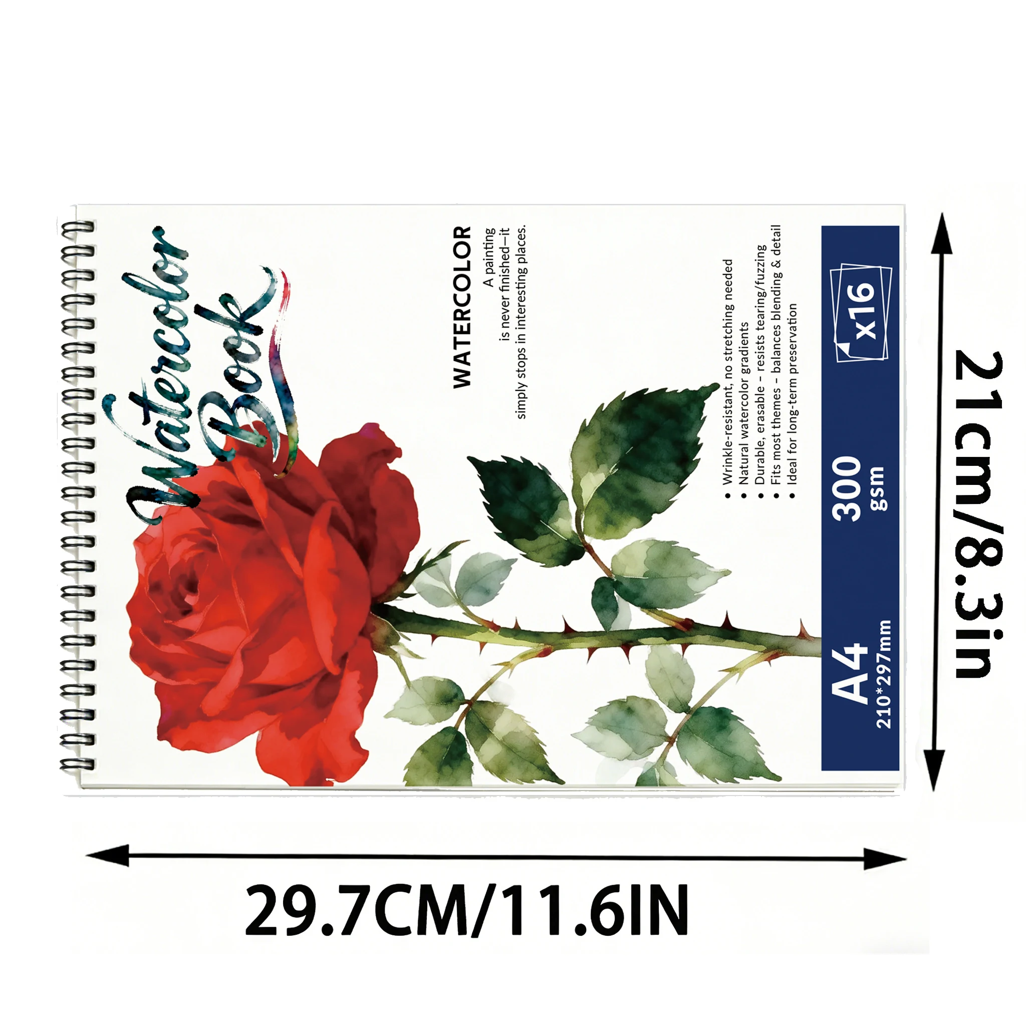 Professionelles A4 Aquarell-Skizzenbuch 300g/m² Dickes Kunstpapier, 16 Seiten Künstler-Skizzenbuch für Aquarellmalerei, Zeichnen, Illustrationen – Detail 8